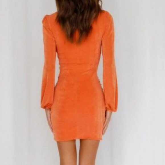 Hello Molly Tale of Love Mini Dress Romantic Long Sleeves Orange 4 NWT - Picture 7 of 7